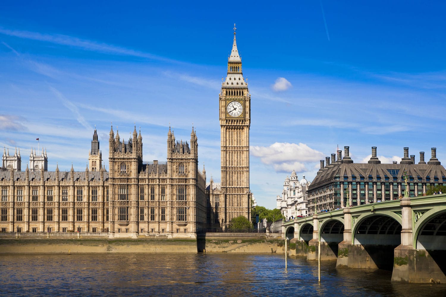 Big Ben dan gedung Parlemen di sungai Thames, London Inggris