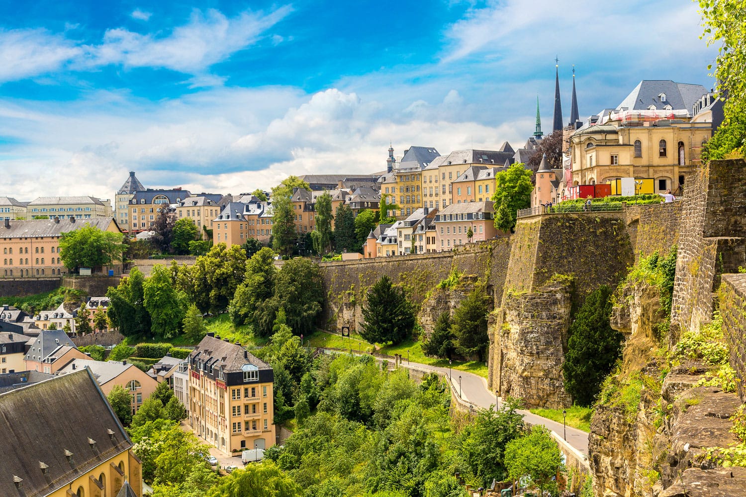 Panoramic aerial view of Luxembourg in a beautiful summer day, Luxembourg