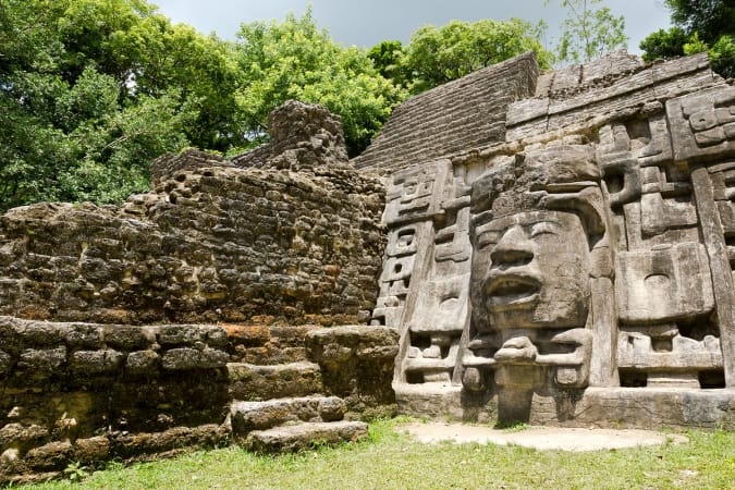 Ancient Maya Mask Temple located in the jungle of Belize.