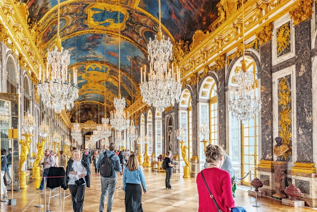 Hall of Mirrors (Galerie des Glaces )- is the palace's most celebrated room. Chateau de Versailles in Paris, France