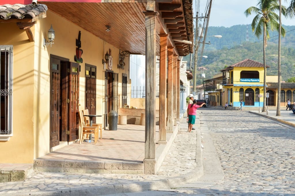 The view of the main plaza of a small colonial town of Copan Ruinas in Honduras, Central America
