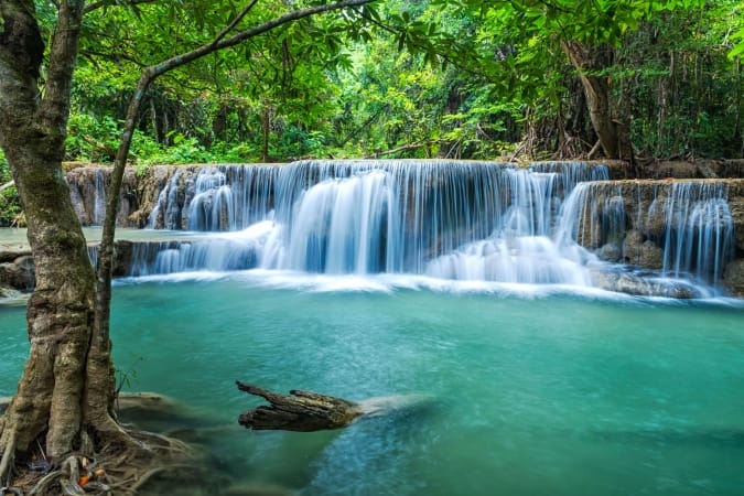 Beautiful Erawan waterfall located Kanchanaburi Province, Thailand