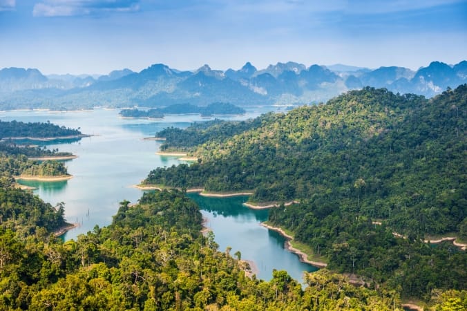 Birdeye view of Ratchaprapha dam Khao sok national park at suratthani,Thailand