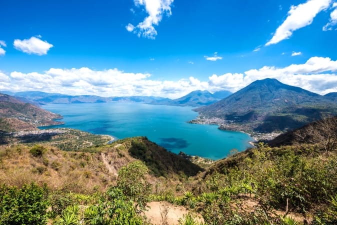 Aerial view of Lake Atitlan in Guatemala
