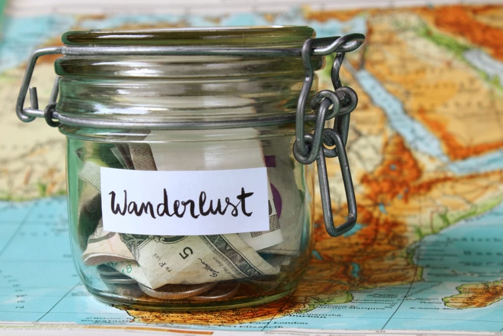 Wanderlust travel money jar