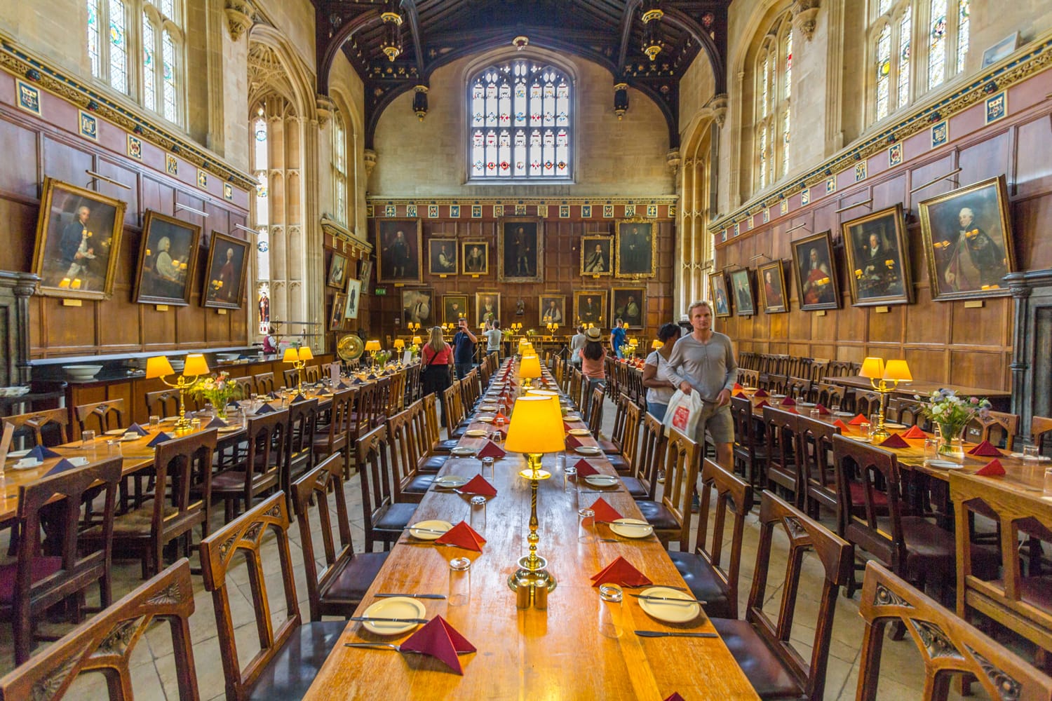 The great hall of Christ Church, University of Oxford, England. It is the center of college life where academic community congregates to dine each day.