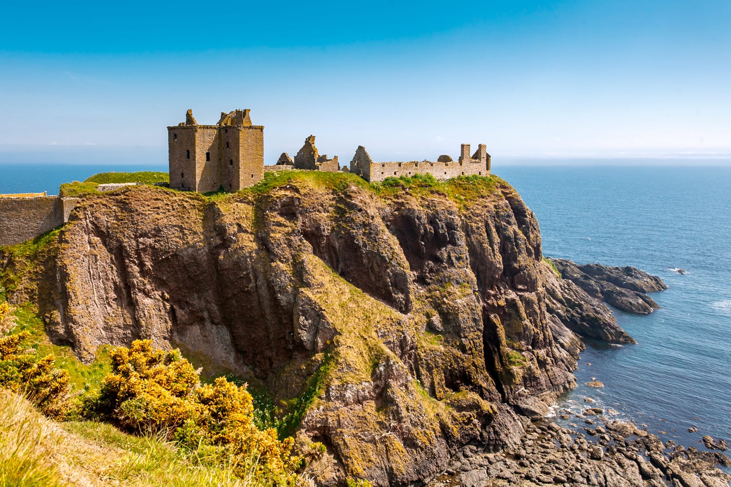 Dunnottar Castle with clear sky in Stonehaven, Aberdeen, Scotland, UK
