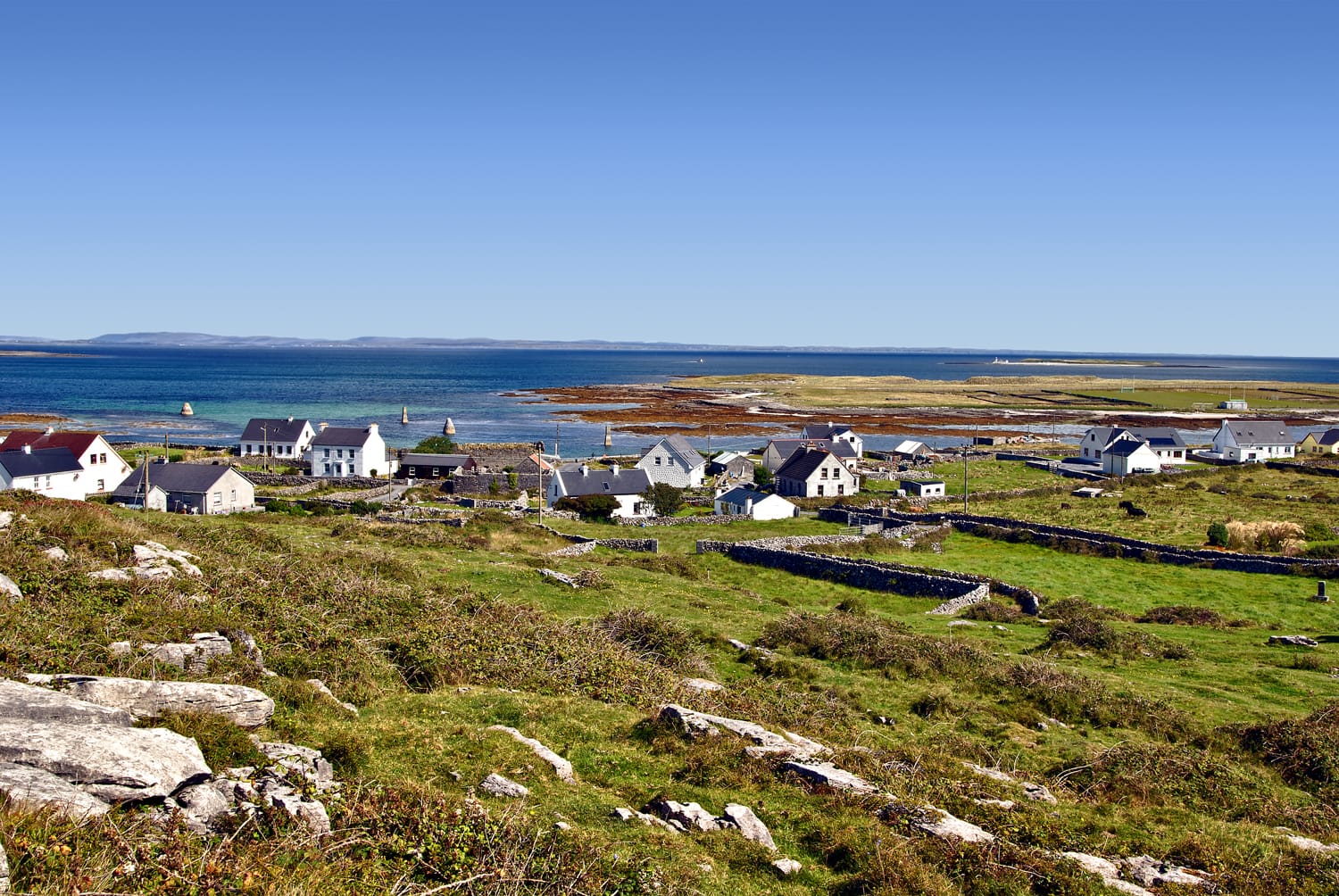 overview of Kileany and the beautiful landscape of Inis Mór Island, Ireland.