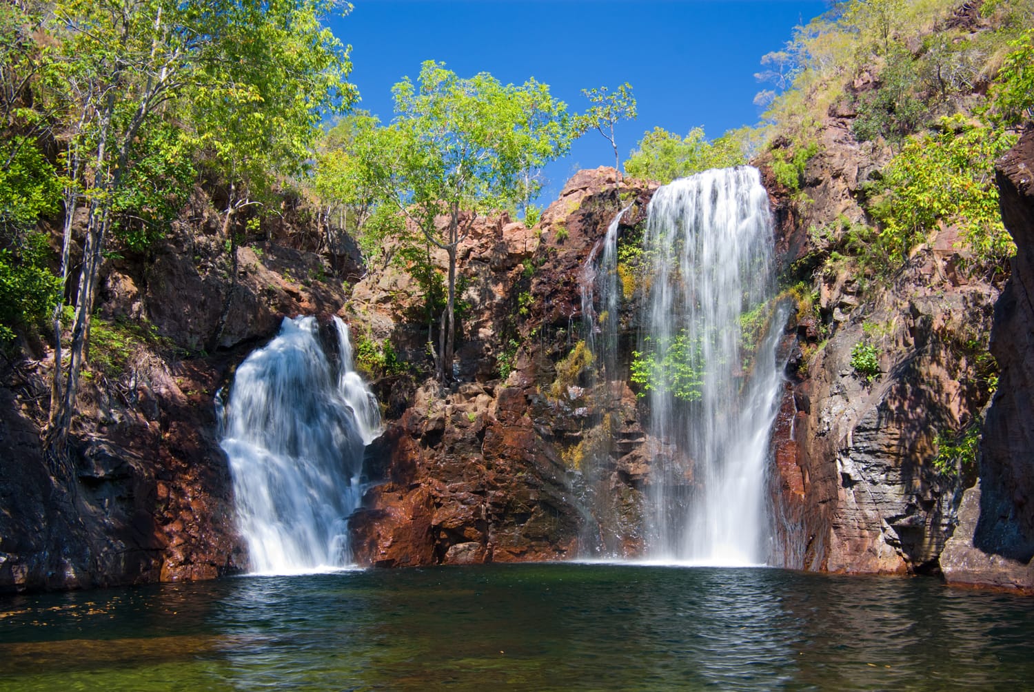The beautiful Florence Falls in Litchfield National Park, with cool swimming hole at base. Northern Territory, Australia