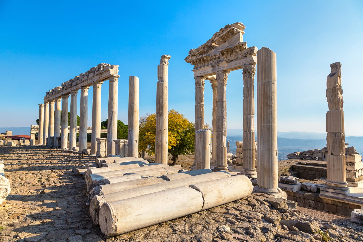 Temple of Trajan in ancient city Pergamon, Bergama, Turkey in a beautiful summer day