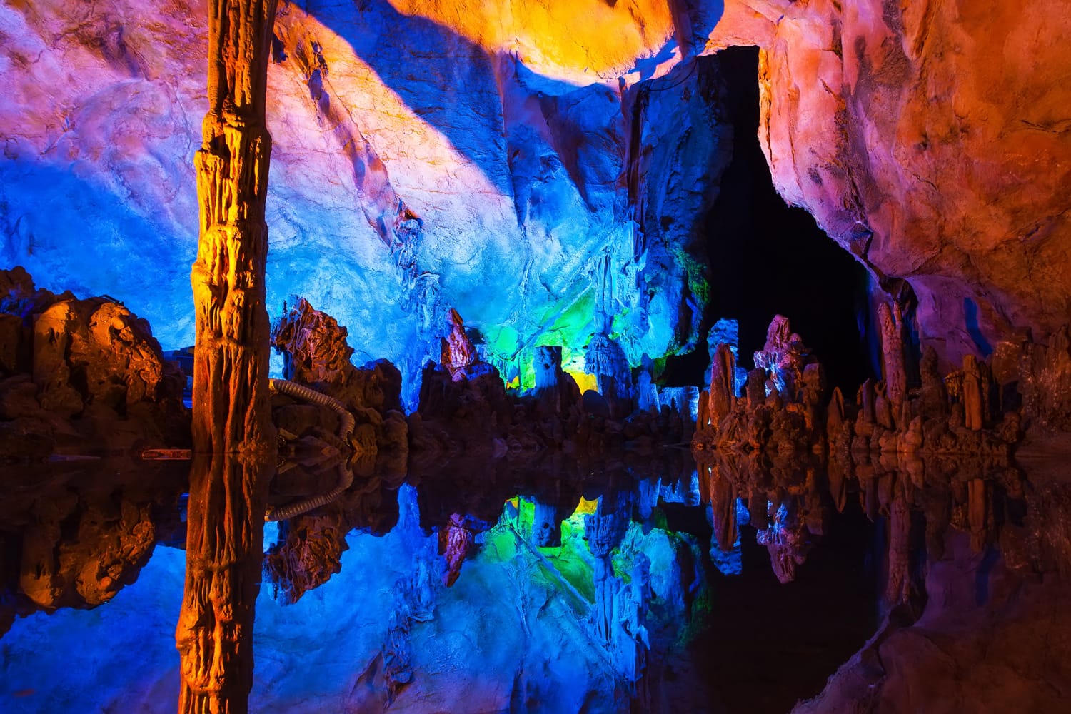 Underground lake in Reed Flute Caves in Guilin ,China