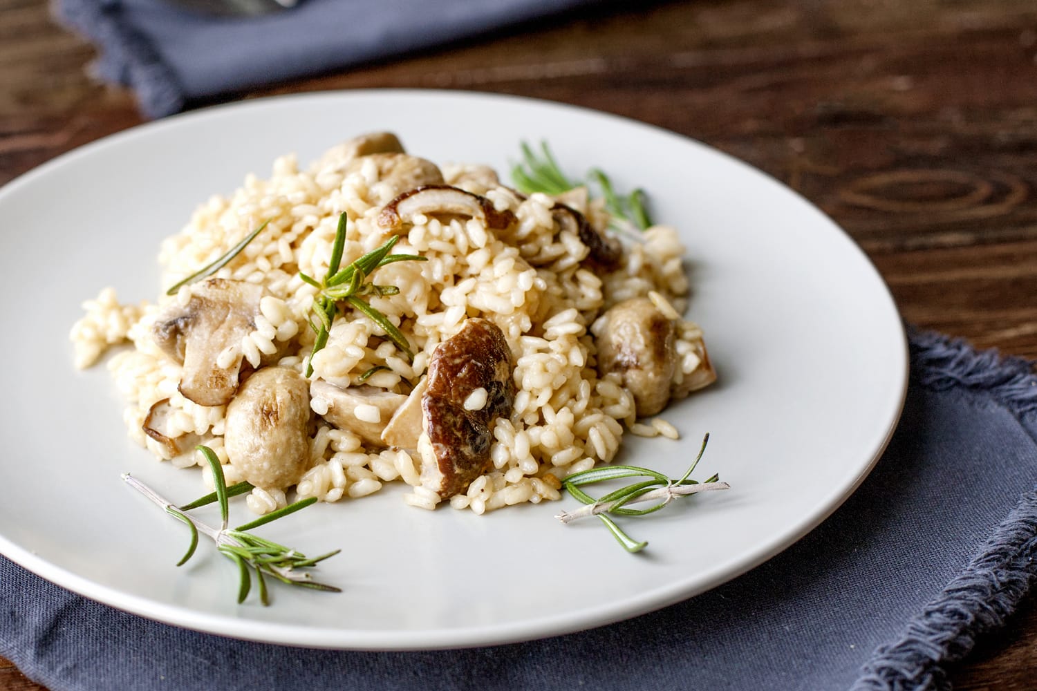 delicious rice with mushrooms and rosemary, risotto.