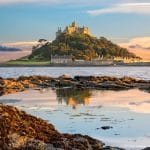 View of St Michael's Mount in Cornwall at sunset