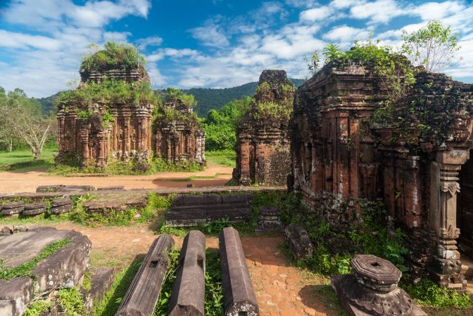 Remains of Hindu tower-temples at My Son Sanctuary, a UNESCO World Heritage site in Vietnam
