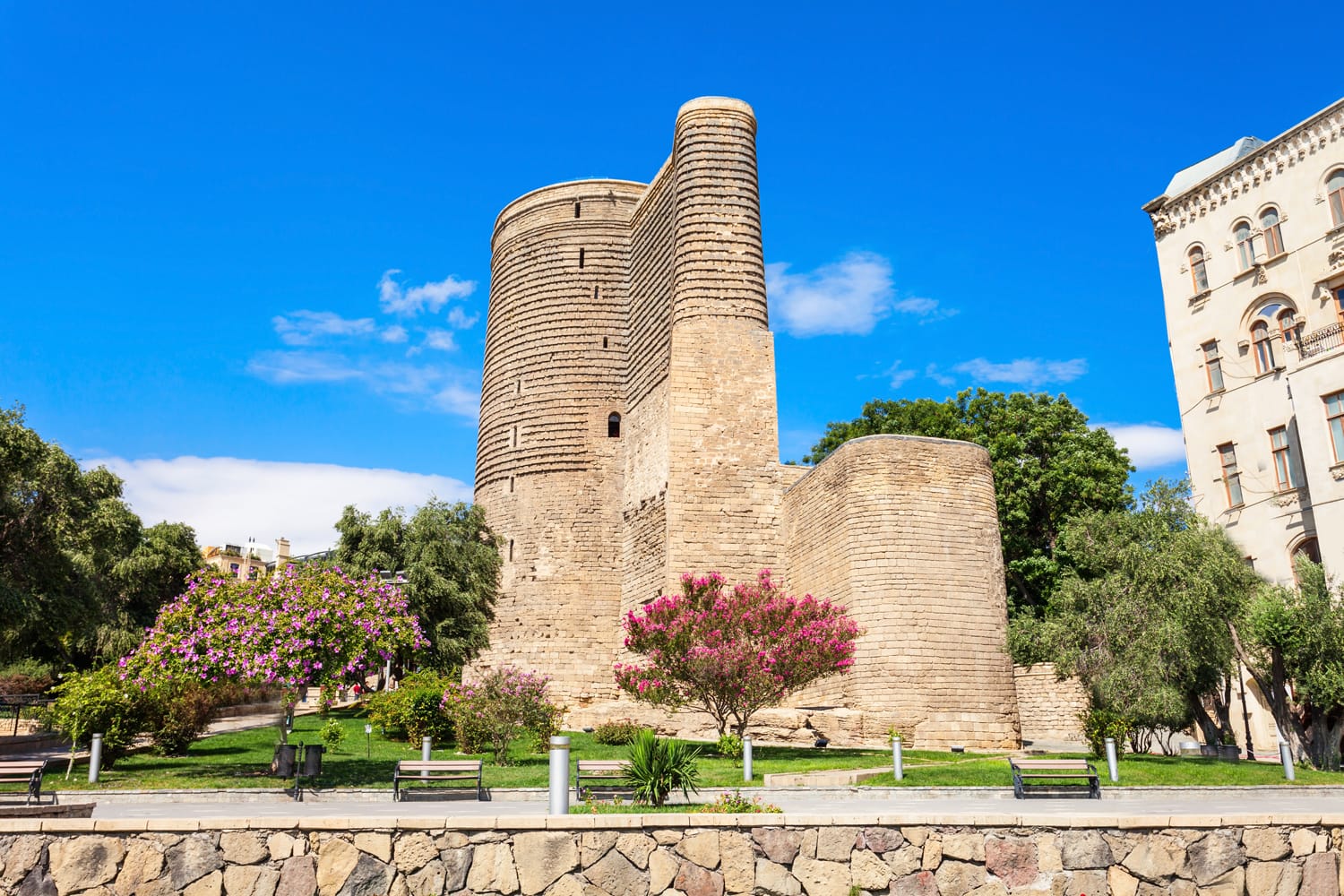 The Maiden Tower also known as Giz Galasi, located in the Old City in Baku, Azerbaijan. Maiden Tower was built in the 12th century as part of the walled city.