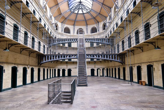 Kilmainham Gaol (Irish: Príosún Chill Mhaighneann), first built in 1796, is a former prison, located in Kilmainham in Dublin, and played an important part in Irish history.