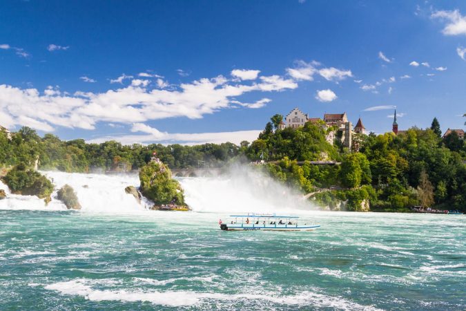 The Rhine Falls in Schaffhausen, Switzerland. The Rhine Falls is the largest waterfall in Europe.