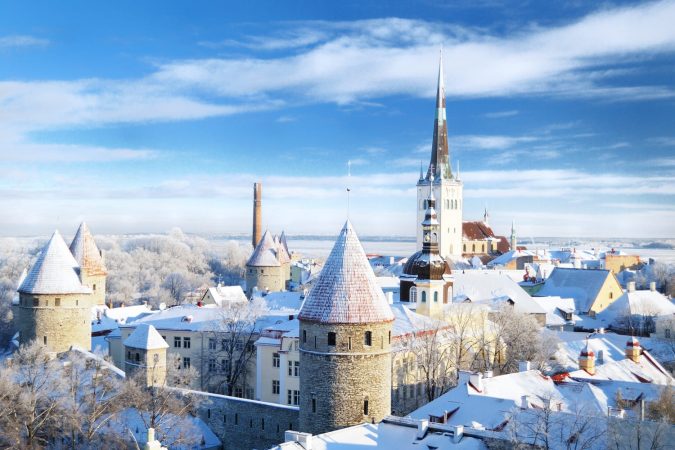 Panoramic view of old part of Tallin, Estonia in winter