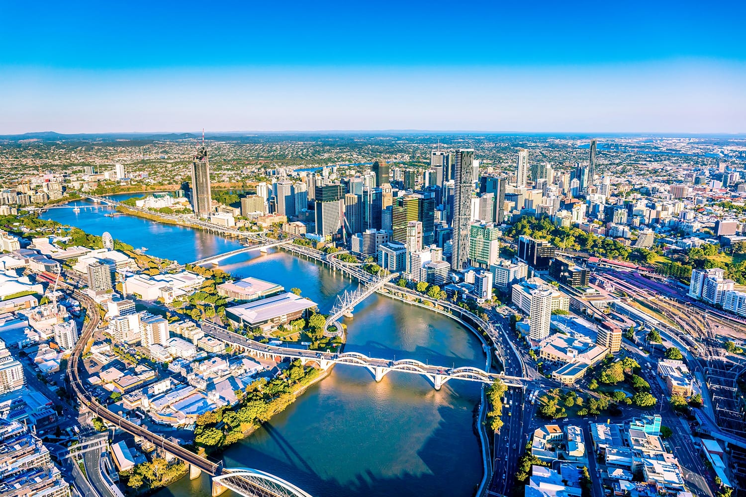 Magnificence of Brisbane City, Aerial View From Helicopter.