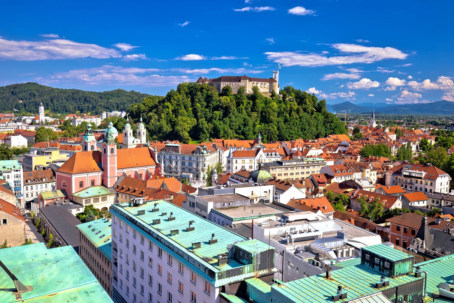 City of Ljubljana center aerial view, capital of Slovenia