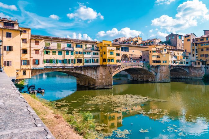 Ponte Vecchio bridge over the Arno River in Florence Italiy