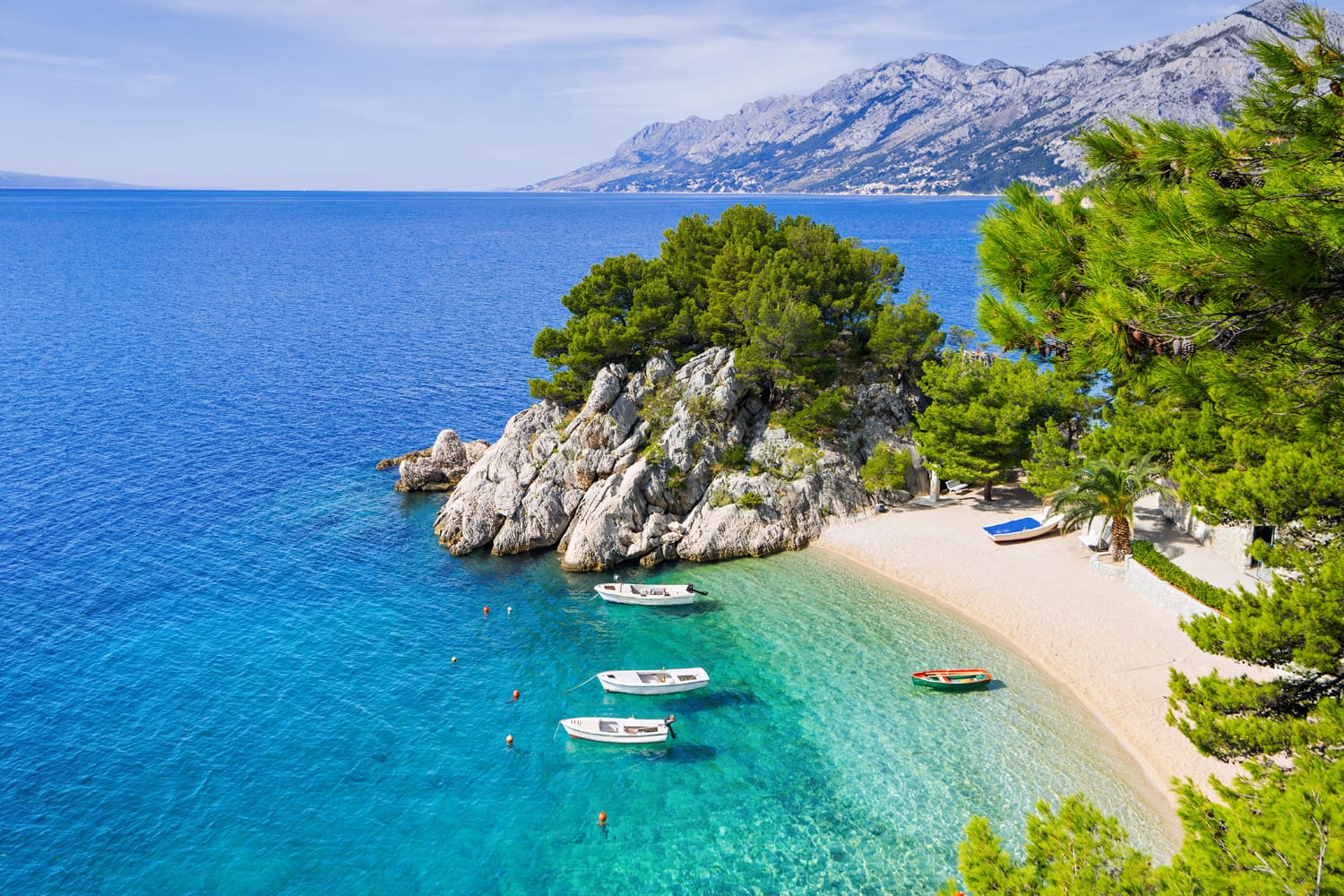 Beautiful beach near Brela town, Dalmatia, Croatia. Makarska riviera, famous landmark and travel touristic destination in Europe
