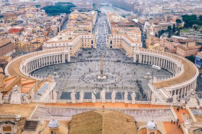 Rome Saint Peters square as seen from above aerial view in Rome, Italy