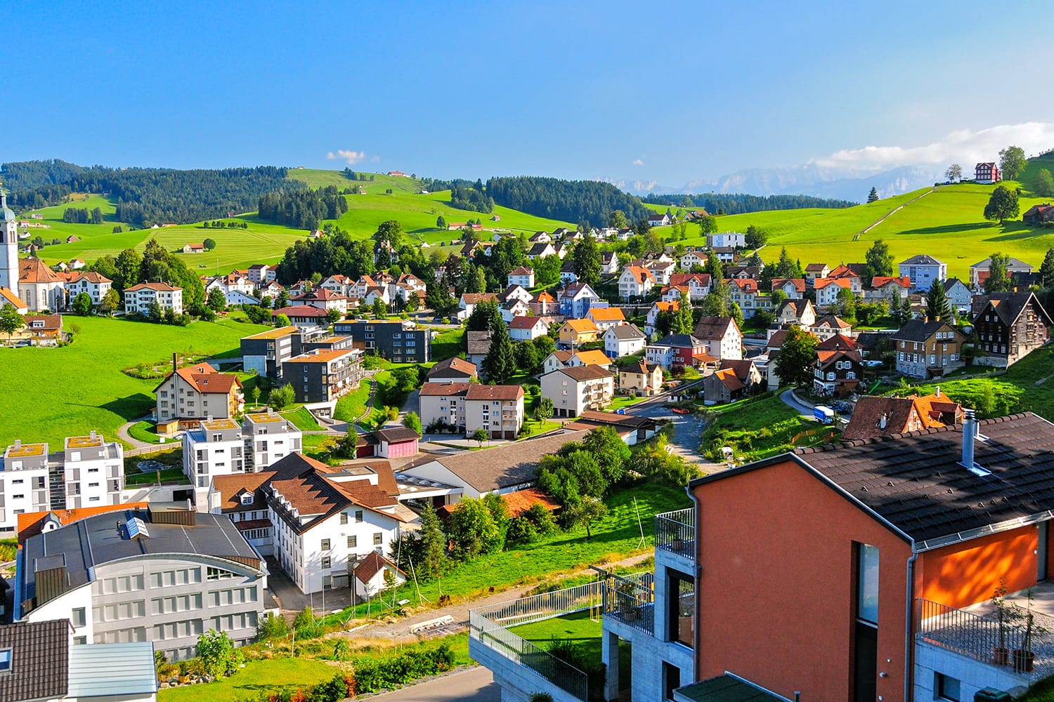 A beautiful village nested in the hills of Appenzellerland, Canton Appenzell, Switzerland