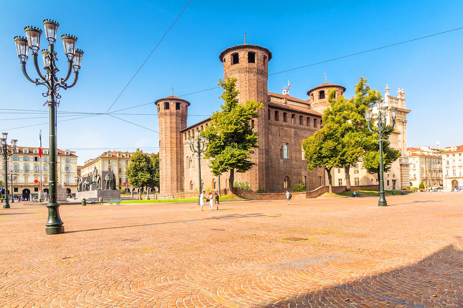 The Medieval Acaja Castle in Castle Square in Turin, Piedmont, Italy