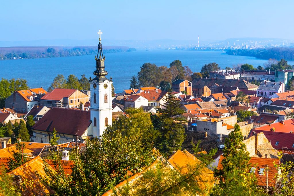 Panoramic view of Zemun, with church tower in Belgrade, Republic of Serbia