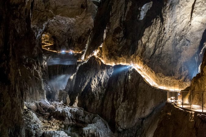 Huge dome with Stalagmites and Stalactites in Skocjan Caves, Slovenia