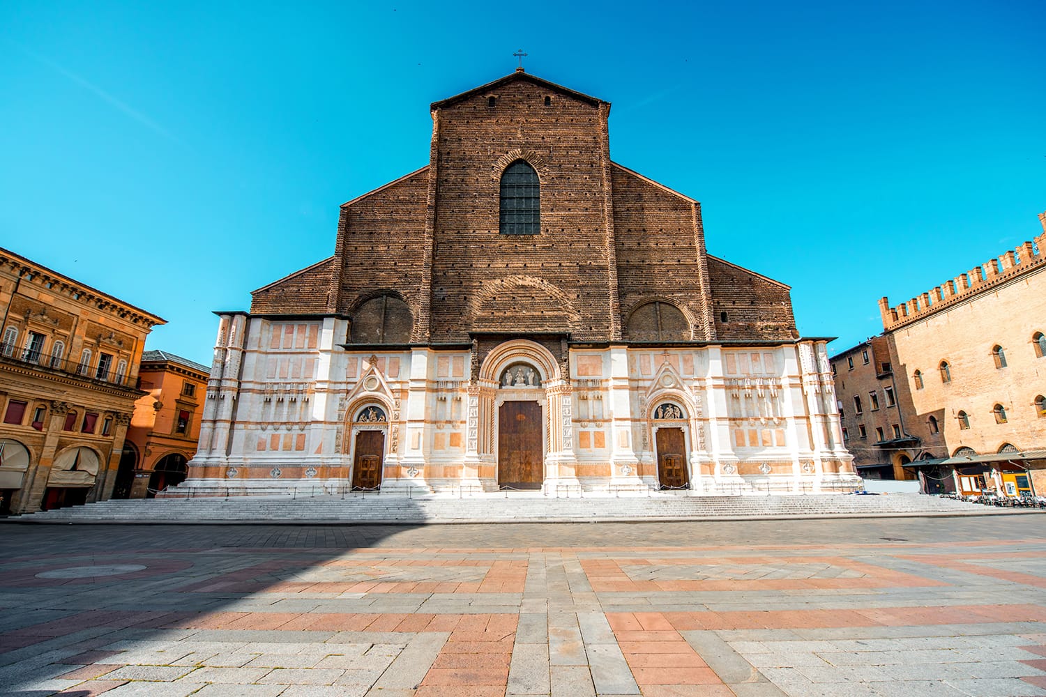 San Petronio church on the main square in Bologna city. It is the largest church built in bricks in the world.