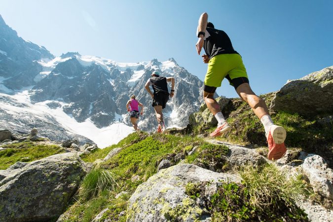 Trail running adventure in the Alps towards the mountains