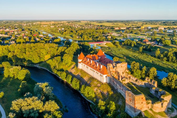 Aerial view of Bauska Castle in Latvia
