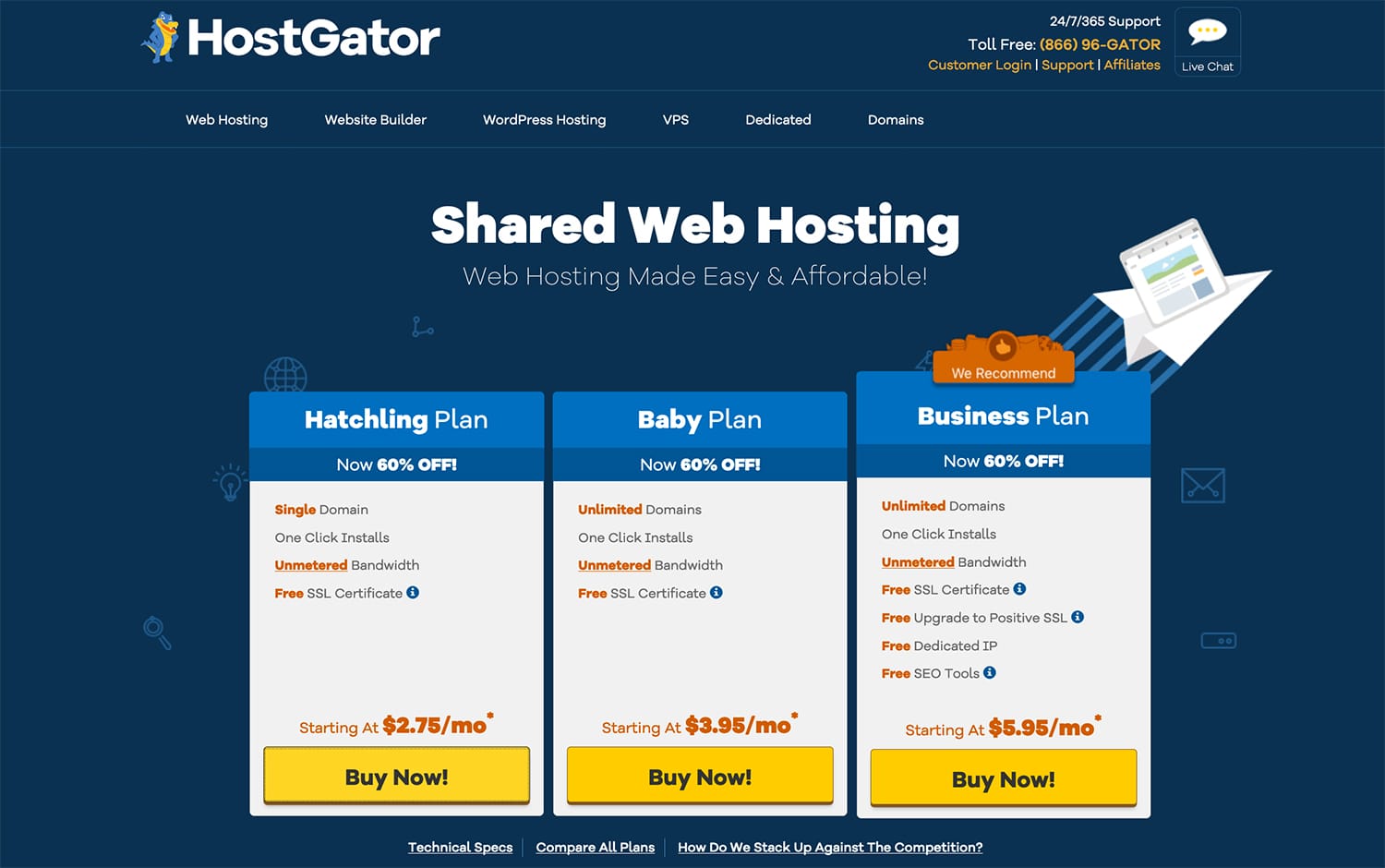 Choose a hosting plan with Hostgator