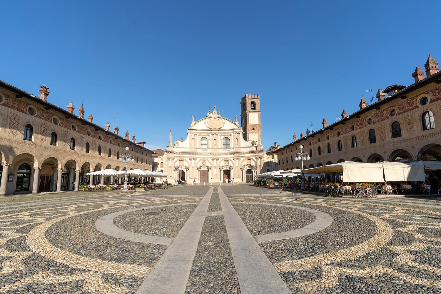 Vigevano, Pavia, Lombardy, Italy: the historic main square of the city, known as Piazza Ducale