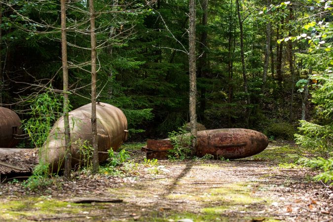 Old bombs in the forest Naissaar, Estonia