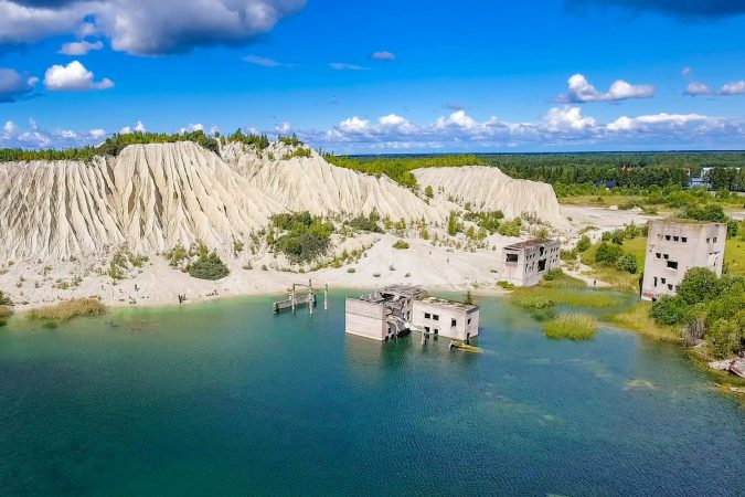 The white limestone mountain quarry in Rummu, Estonia