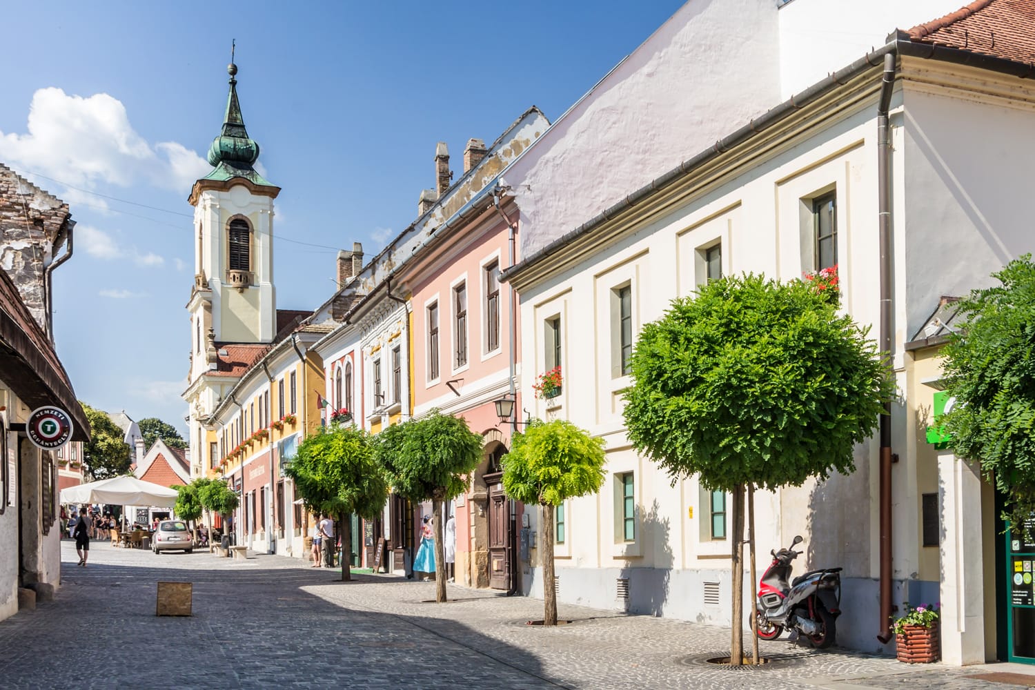 Shops and restaurants at the centre of Szentendre, Hungary