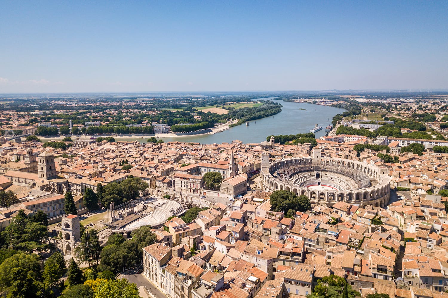 Aerial View of Arles Cityscapes, Provence, France
