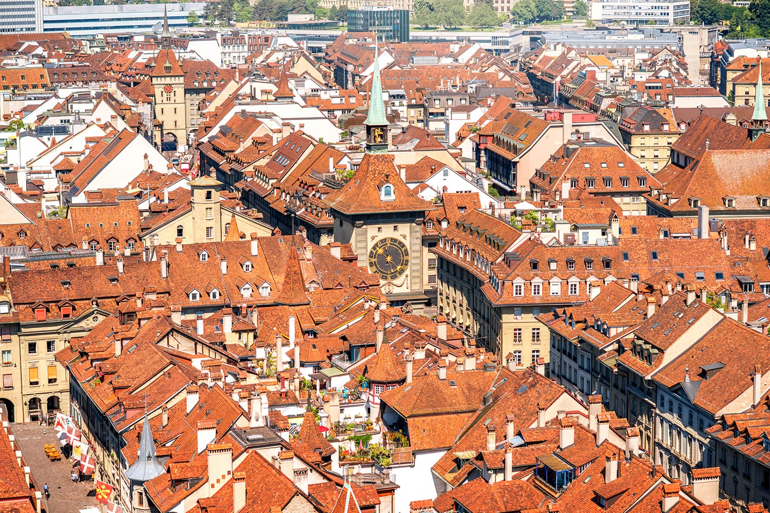 Beautiful aerial view on the old town with historical buildings in Bern city in Switzerland