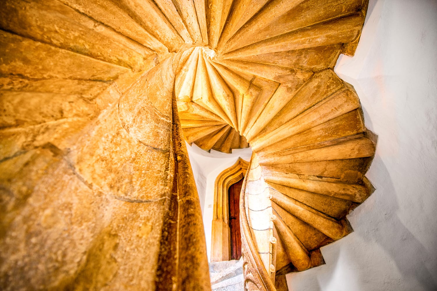 Double spiral gothic staircase inside the Burg in Graz, Austria.