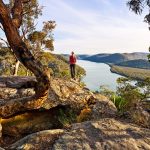 Female hikers overlooking Hawkesbury River in Australia