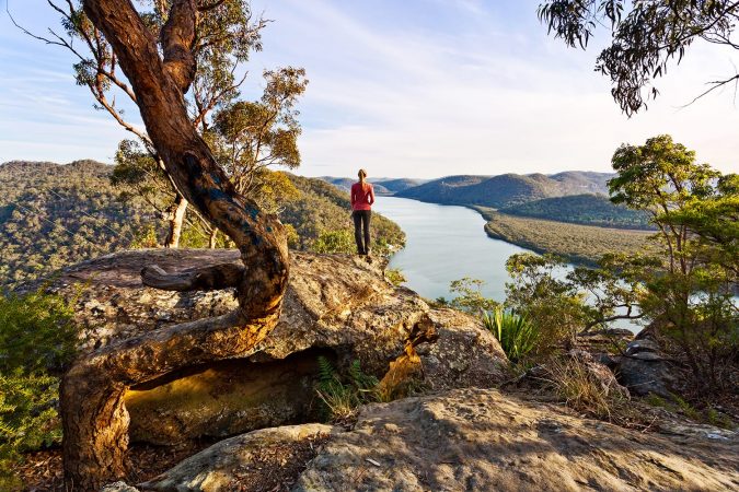 Female hikers overlooking Hawkesbury River in Australia