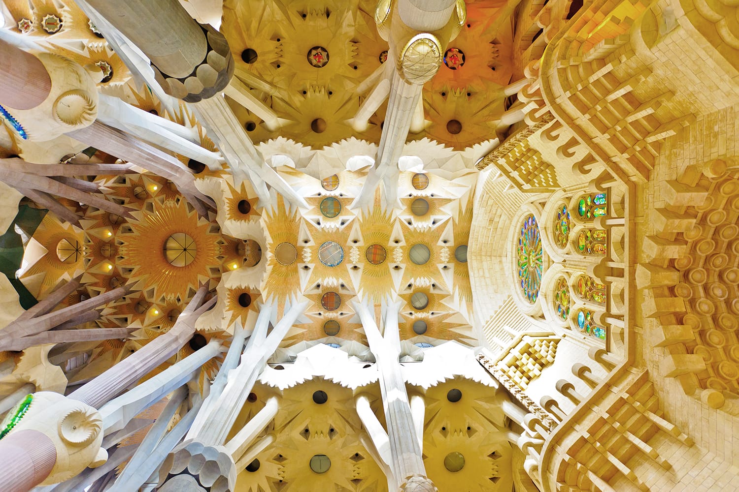 Interior of La Sagrada Familia in Barcelona, Spain
