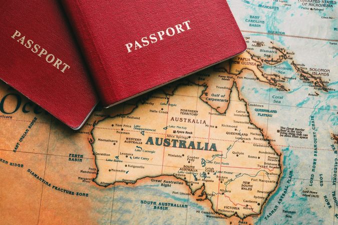Two passport on a map of Australia