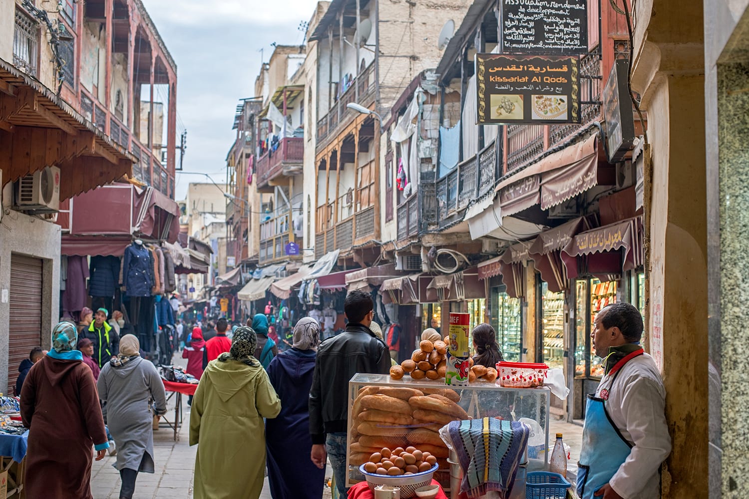 Crowds walking in Mellah, Fez, Morocco