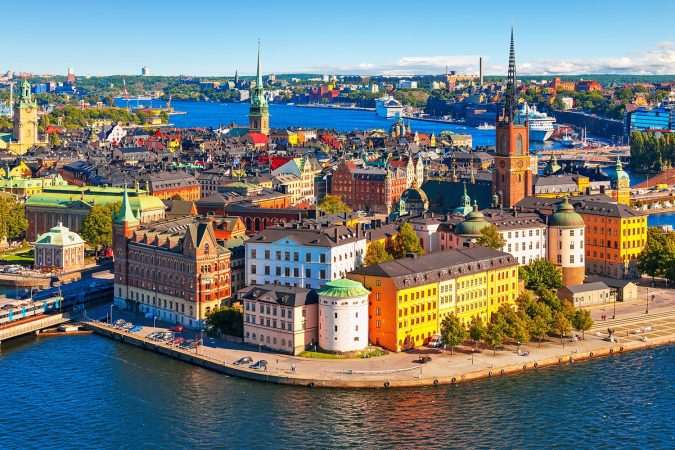 Scenic summer aerial panorama of the Old Town (Gamla Stan) in Stockholm, Sweden