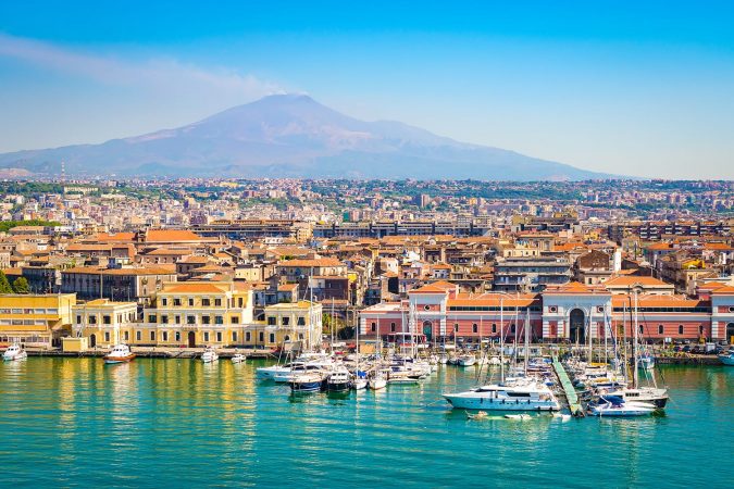 View of harbor in Catania, Sicily, Italy