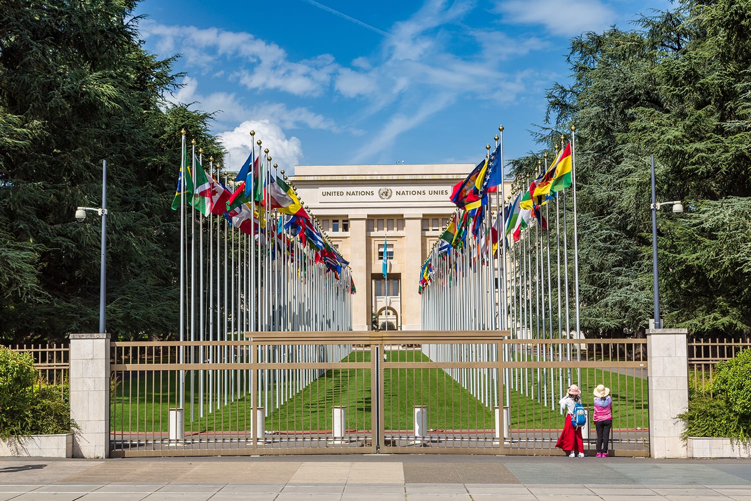 United Nations entrance and building in Geneva, Switzerland
